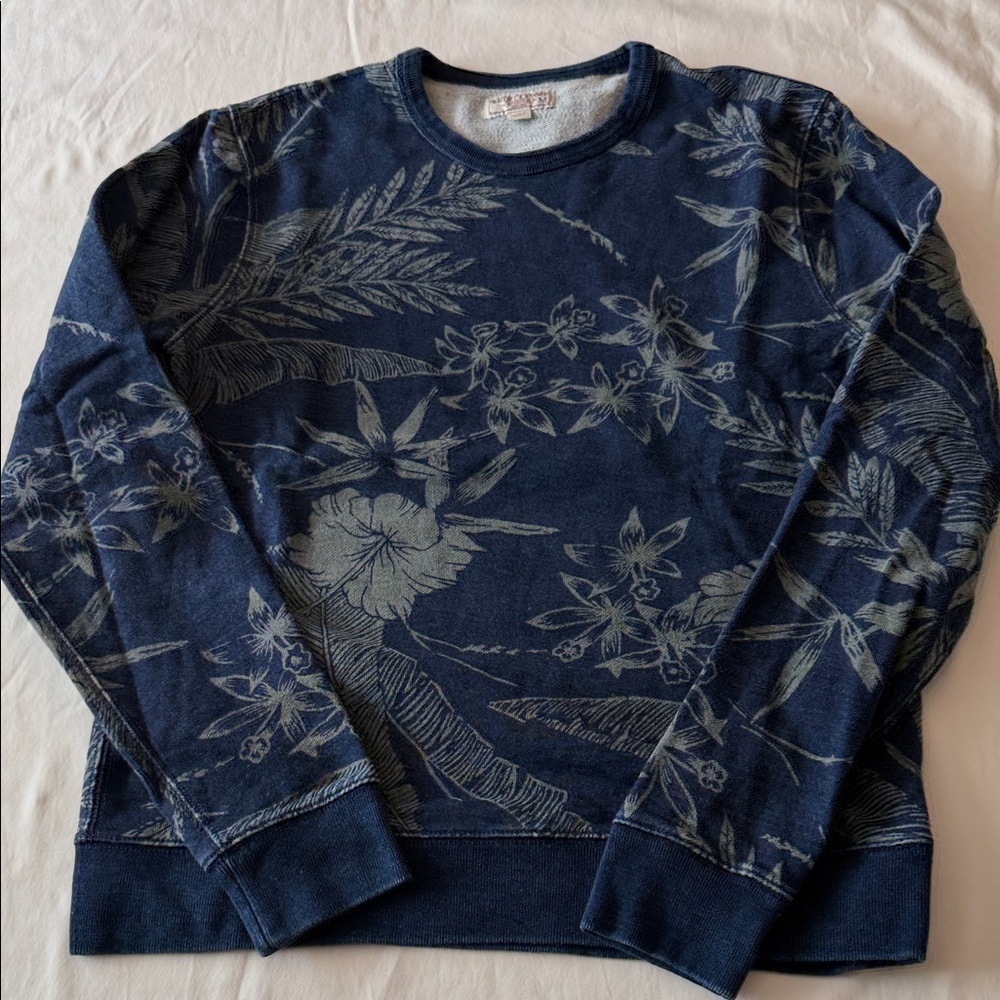 J. Crew x Wallace & Barnes Indigo Men's Blue Floral Crewneck Sweatshirt